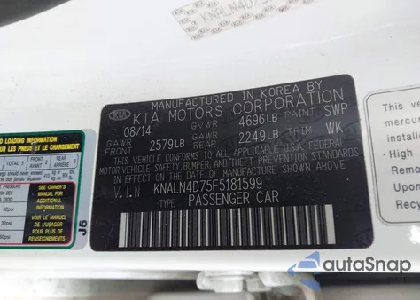 2015 Kia Cadenza Premium из США, поврежденный, VIN KNALN4D75F5181599